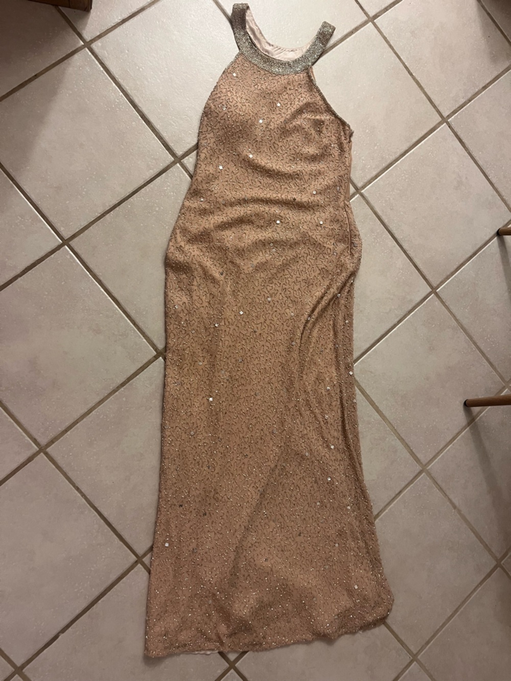 Sequin Embellished Peach Evening Gown